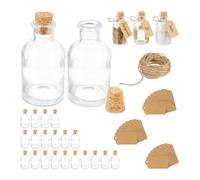 Relaxdays 25 Botellitas de Cristal, Mini Botellas con Corcho, 60 ml, para Rellenar, Decorativas, Transparente/Natural