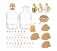 Relaxdays 30 Botellitas de Cristal, Mini Botellas con Corcho, 60 ml, para Rellenar, Decorativas, Transparente/Natural