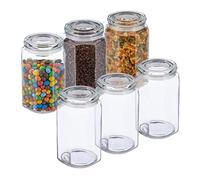 Relaxdays Botes Cristal con Tapa, Set de 6, Vidrio, 2,4 L, Recipientes Octogonales, Tarros Herméticos, Transparente, 22.5 x 13.5 x 13.5 cm