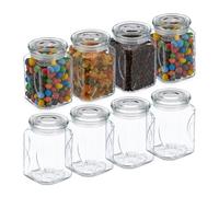 Relaxdays Botes Cristal con Tapa, Set de 8, Vidrio, 750 ml, Recipientes Cuadrados, Tarros Herméticos, Transparente