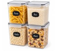 Relaxdays Botes Herméticos para Cocina Set de 4, Transparente | Tarros Antiderrame para Alimentos Secos, Plástico, 5,2 L