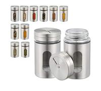 Relaxdays Botes para Especias, Dosificadores, Tres Modos, Cristal & Acero Inoxidable, 12 Uds, Plateado