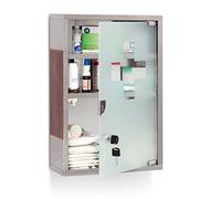 Relaxdays 0 Botiquín Acero Inoxidable, Primeros Auxilios, 45x30x12cm, 3 Compartimentos, Puerta con Llave, Plateado/Marrón, 45 x 30 x 12 cm