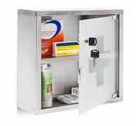 Relaxdays Botiquín Emergency L, Armario para Medicamentos Acero Inoxidable, Primeros Auxilios Baño 30x30x12 cm, Plateado