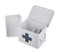 Relaxdays botiquín metálico con 4 Compartimentos, Inserto extraíble, Asas, 16x21x15.5 cm, Blanco