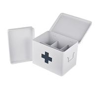 Relaxdays Botiquín metálico para hogar, 4 Compartimentos, Bandeja extraíble, Asas, 21 x 28 x 20,5 cm, Blanco