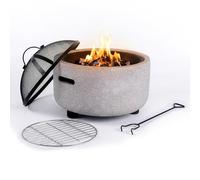 Relaxdays Brasero, Ø 44 cm, Protector de chispas, atizador, Gris/Negro | Efecto piedra, acero, para jardín