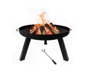 Relaxdays Brasero, Ø 59 cm, con atizador, Acero con Recubrimiento en Polvo, para jardín y terraza, Negro