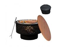 Relaxdays Brasero, Ø 66 cm, con Parrilla, Tapa, Negro/Natural