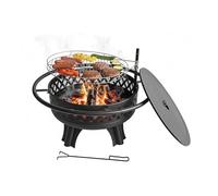 Relaxdays Brasero, Ø 80,5 cm, Parrilla Regulable, Tapa y atizador, Hoguera de jardín, cesto de Fuego, Negro