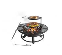 Relaxdays Brasero Ø 92 cm con Rejillas Regulables, Tapa, póker para jardín, Negro, 61 x 92 x 92 cm