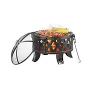 Relaxdays Brasero, Ø66 cm, con Parrilla, Protector chispas & atizador, Hoguera de jardín, Cesta para Fuego, Negro/Bronce