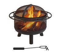 Relaxdays Brasero con Malla Anti-chispas, HD: 52 x 60 cm, atizador, jardín y terraza, Fuego Exterior, Hierro, Negro, 52 x 60 x 60 cm