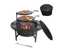 Relaxdays Brasero con Tapa, 2 Parrillas Regulables, atizador y Funda, Ø 92 cm, Color Negro, para jardín