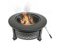 Relaxdays Brasero de Acero Ø 55 cm con Protector, atizador, para jardín y terraza, Negro, 50 x 81 x 81 cm