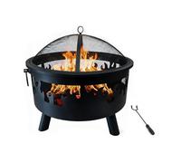 Relaxdays Brasero de Acero Ø 64 cm, atizador, Llama, brasero, Color Negro, 62 x 66 x 66 cm