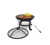 Relaxdays Brasero de Acero 55 cm con Parrilla, Protector de chispas y atizador, Negro, para jardín