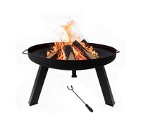 Relaxdays Brasero de Acero con Recubrimiento en Polvo, Ø 59 cm, con atizador, para jardín y terraza, Negro