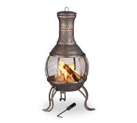 Relaxdays Brasero de Jardín, Atizador, Rejilla, Protección Antichispas, Parrilla, Horno Exterior, Altura 89 cm, Bronce