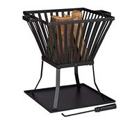 Relaxdays Brasero de jardín XL, con atizador, Chimenea de terraza, para Madera, 56x56,5x45 cm, Negro