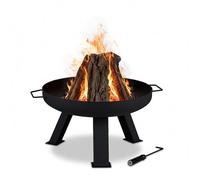 Relaxdays Brasero Exterior 60 cm Diámetro, con Atizador, Bandeja Fuego, Hoguera Jardín y Terraza, Redondo, Acero, Negro