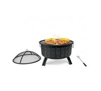 Relaxdays Brasero, HxØ 62 x 66 cm, con Parrilla, Negro | Protector de chispas y atizador, hogar de jardín