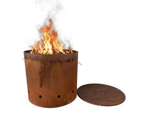 Relaxdays brasero Industrial de Acero cortén con Tapa, Ø 45 x 49,5 cm, Acabado óxido para jardín XL