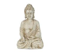 Relaxdays Buda Sentado, Resistente Intemperie, Decoración Zen, Figura Decorativa, 17,5 x 10,5 x 7,5 cm, Blanco Crema