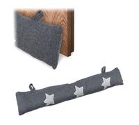 Relaxdays Burlete Puerta Suave con Estrellas, Zócalo Aislante Frío Abertura, Cojín Ventana, 76 cm, Relleno Arena, Gris, 10 x 76 x 7 cm