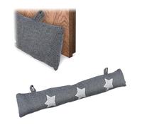 Relaxdays Burlete Puerta Suave con Estrellas, Zócalo Aislante Frío Abertura, Cojín Ventana, 76 cm, Relleno Arena, Gris, 10 x 76 x 7 cm