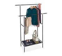 Relaxdays Burro de Ropa, Metal y Tela, 2 Barras para Perchas, con Balda, Colgador Ropa Doble, 162x110x43cm Aprox., Negro