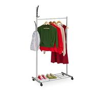 Relaxdays Burro para Ropa con Ruedas, 165 x 80 x 44 cm, Metal, con Estante, Perchero Móvil, Colgador Rodante, Plateado