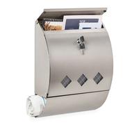 Relaxdays Buzón Pared, Acero Inoxidable, Espacio para Periódicos, Ventanilla, 40x30x12,5cm, Metálico, 2 Llaves, Plateado