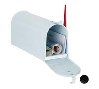 relaxdays Buzón Americano Vintage Original, Bandera Roja, US Mailbox Exterior, Acero, 1 Ud, 25x19x52,5 cm, Blanco