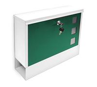 Relaxdays Buzón con Espacio para Periódicos, 30x36x10 cm, Metal, con 2 Llaves, Mailbox Correo Moderno, Blanco/Verde, Acero, 10 x 36 x 30 cm