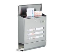 Relaxdays Buzón Correos Exterior, Pared, Compartimento Periódico, Placa, Acero Inoxidable, 1 Ud, 42x35x12,5 cm, Plateado