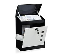 Relaxdays Buzón Correos Exterior Grande, De Pared, Tapa Seguridad, Llave, Acero, 1 Ud., 53 x 43,5 x 26 cm, Negro-Blanco