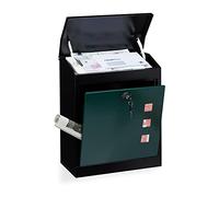 Relaxdays Buzón Correos Exterior Grande, De Pared, Tapa Seguridad, Llave, Acero, 1 Ud., 53 x 43,5 x 26 cm, Negro-Verde