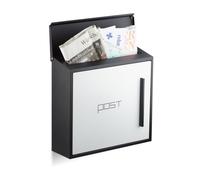 Relaxdays Buzón Correos Exterior, Pared, Diseño Moderno, Ranura DIN A4, Acero, 1 Ud, 33 x 35 x 12,5 cm, Negro y Blanco