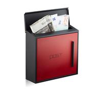 Relaxdays Buzón Correos Exterior, Pared, Diseño Moderno, Ranura DIN A4, Acero, 1 Ud, 33 x 35 x 12,5 cm, Negro y Rojo