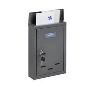 Relaxdays Buzón Pared Vertical, Placa para Nombres, Metal, con 2 Llaves, de Exterior, Estrecho, 30,5 x 21 x 7 cm, Gris, Hierro