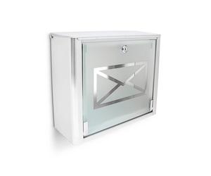 Relaxdays Buzón de pared con símbolo de carta plata,transparente