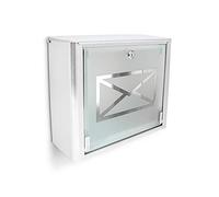 Relaxdays Buzón de Pared de Acero Inoxidable y Vidrio con Llave, 30,5 x 35,5 x 14 cm, Plateado-Gris