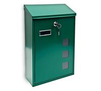 Relaxdays 10017417_53 Buzón Exterior con 3 Ventanas, Placa para Nombre, Entrada Casa, Casillero de Cartas, Metal, 25x40 cm, Verde, 40 x 25 x 10 cm