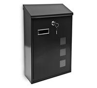 Relaxdays 10017417_46 Buzón Exterior con 3 Ventanas, Placa para Nombre, Entrada Casa, Casillero de Cartas, Metal, 25x40 cm, Negro