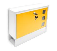 Relaxdays Buzón con Espacio para Periódicos, 30x36x10 cm, Metal, con 2 Llaves, Mailbox Correo Moderno, Blanco/Amarillo, Acero, 10 x 36 x 30 cm