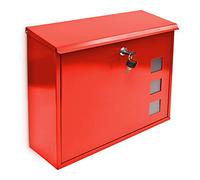 Relaxdays Buzón Exterior Grande, Casillero, Cartas y Revistas, Folletos y Periódicos, Metal, 34,5 x 33 x 10,5 cm, Rojo