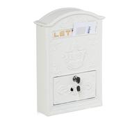 Relaxdays Buzón Exterior Vintage, Casillero Correo Adornado, 42 x 28 x 10 cm, Ranura Cartas A4, 2 Llaves, Blanco/Dorado, Hierro, Aluminio