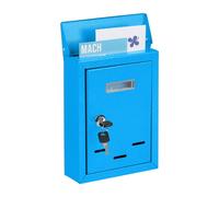 Relaxdays Buzón Pared Vertical, Placa para Nombre, Metálico, 2 Llaves, de Exterior, 26,5 x 19 x 6,5 cm, Estrecho, Azul