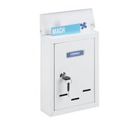 Relaxdays Buzón Pared Vertical, Placa para Nombre, Metálico, 2 Llaves, de Exterior, 26,5 x 19 x 6,5 cm, Estrecho, Blanco, Hierro